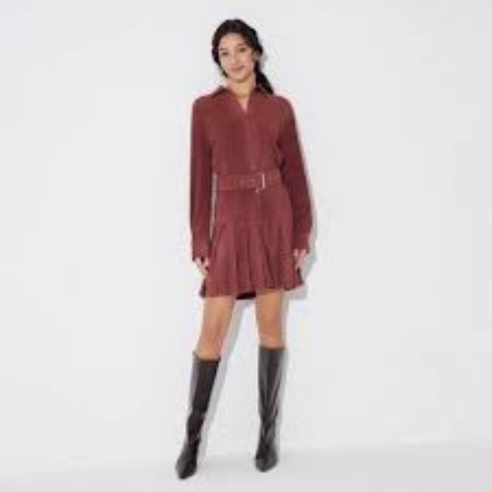 ~Women's Long Sleeve Suede Mini Shirtdress - Wild Fable Burgundy~XS~NWT's